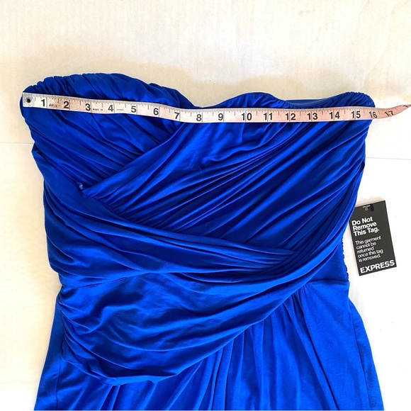 NWT Express draped ruched Y2K convertible strapless colbalt blue mini dress Sz L - Picture 12 of 14